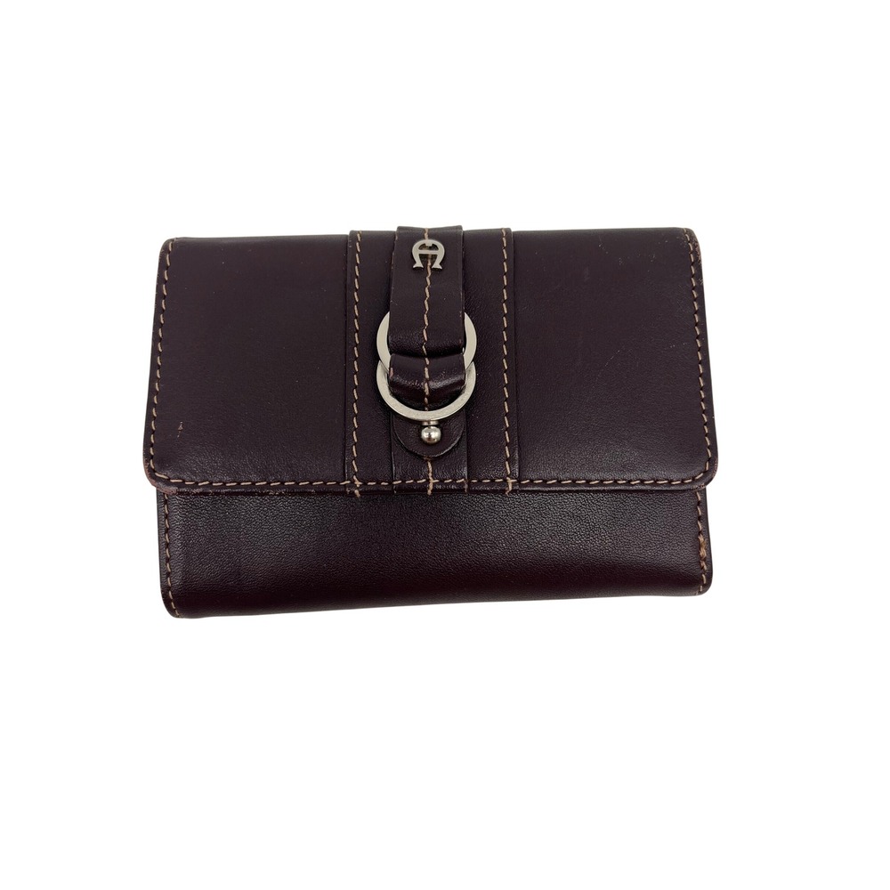 Vintage Etienne Aigner Oxblood Burgundy Leather Trifold Kiss Lock Wallet Quality